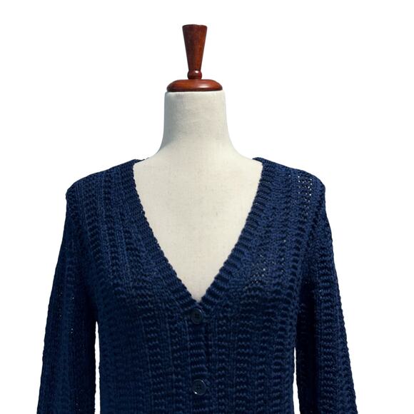 Talbots Women's Blue Textured V-Neck Longsleeve Cardigan Sweater Size Large - Picture 3 of 12
